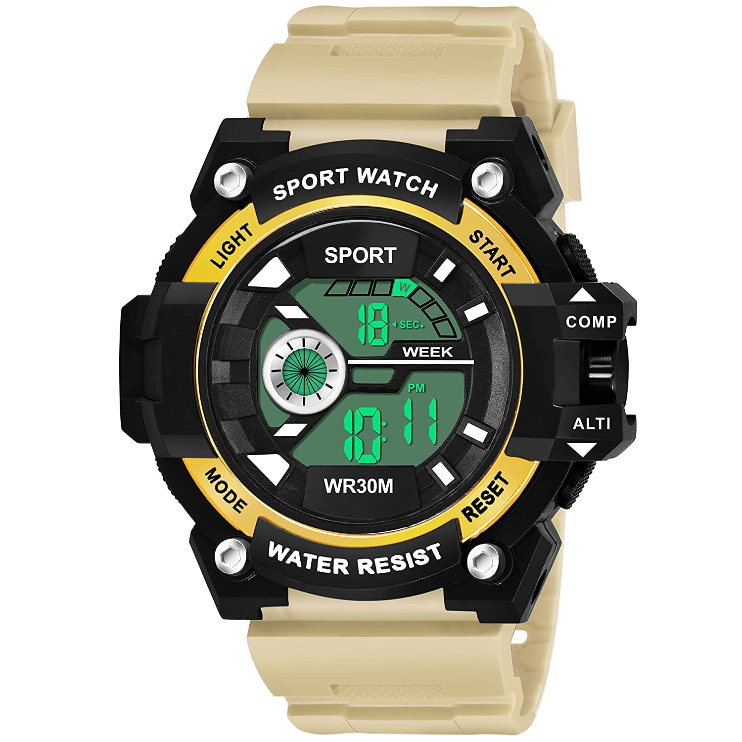 SWADESI STUFF Silicone El Light Digital Multi Function Beige Silicon Strap Black Dial Sport Watch For Men And Boys, Black Band (B0BCK2WCYJ) Amazon Price History, Amazon Price Tracker