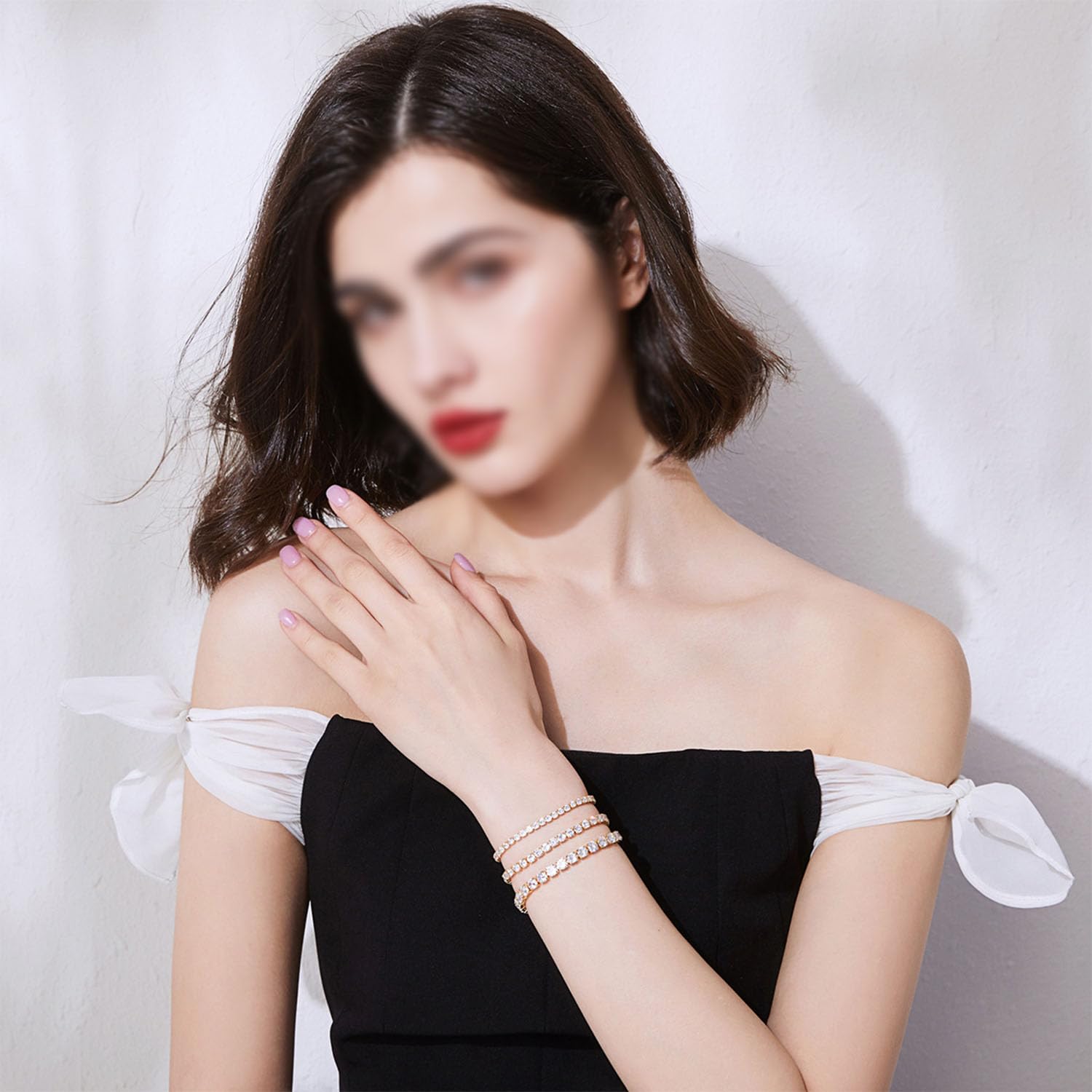 YCTTKDD 2 ück 18 Karat vergoldetes 4 mm kubisches Oxid-Messing-Zirkon-klassisches Tennisarmband, Damen-Goldarmband (Größe 7,48 Zoll)