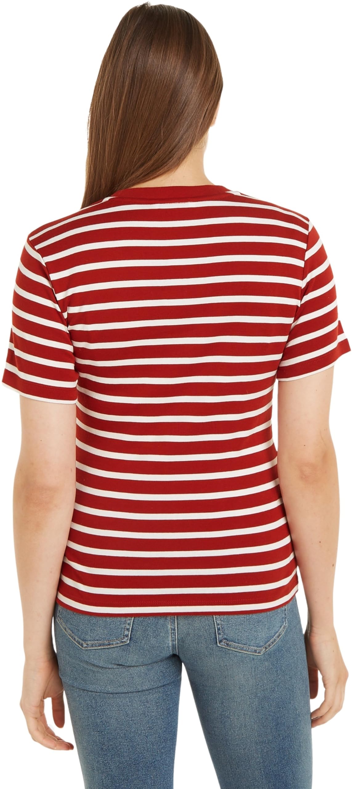Tommy Hilfiger Damen New Slim Cody V-nk Ss Ww0ww40584 Kurzarm Strickoberteile, Rot (Breton STP/Dark Magma/Ecru), XS – Ansicht 2