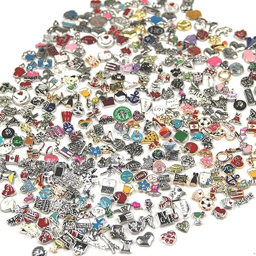 Miniatura 5 de 100 dijes flotantes surtidos surtidos para medallones flotantes, medallón de memoria de cristal, estilo aleatorio, Zinc, vidrio