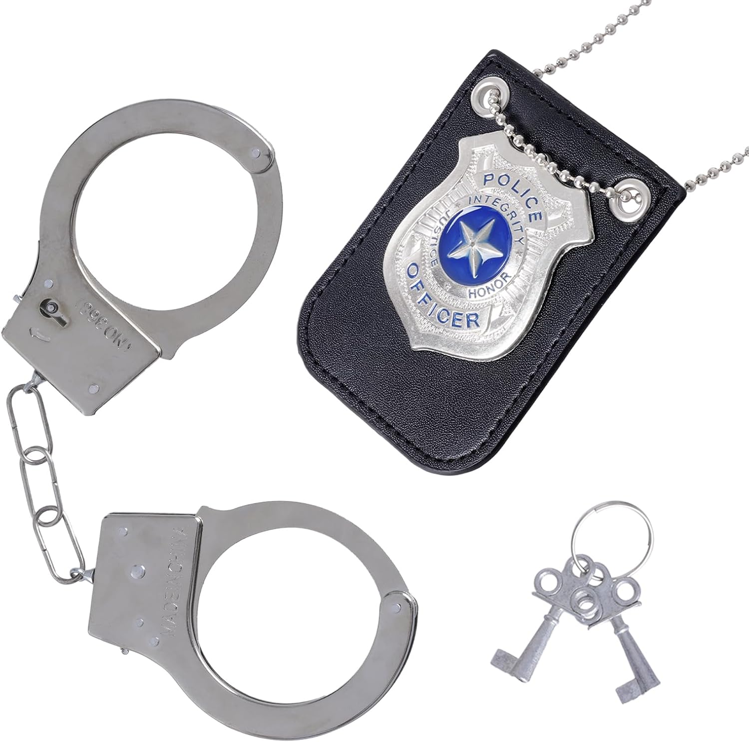 Police Costume Accessories Adult- Police Badge Fake Handcuffs with Keys Set, Detective Cop Spy FBI Agent Costume Accessories