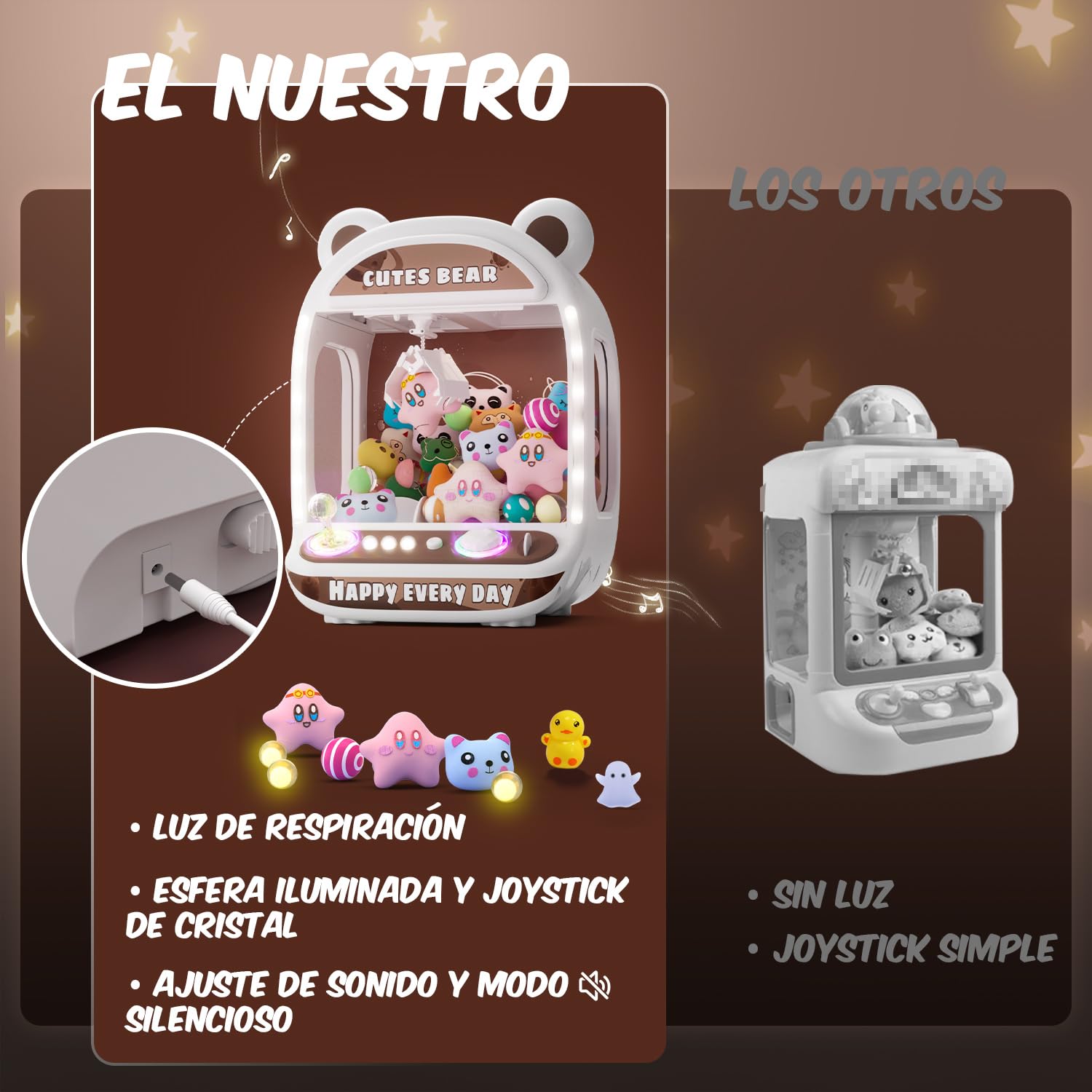 Máquinas expendedoras de garras para niños, juguetes de unicornio para niñas de 6 años en adelante, minimáquina expendedora con juguetes blandos para inquietarse,Claw Machine,Easy to Control, Brown