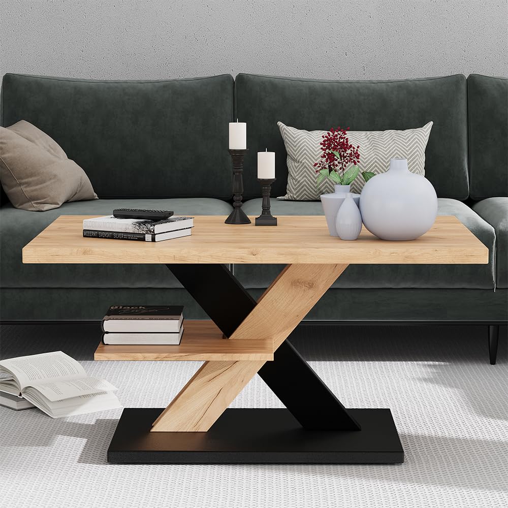 Vicco Couchtisch Arivo, Schwarz, 90 x 60 cm | mit Ablage, mit zusätzlicher Ablagefläche für praktische Aufbewahrung