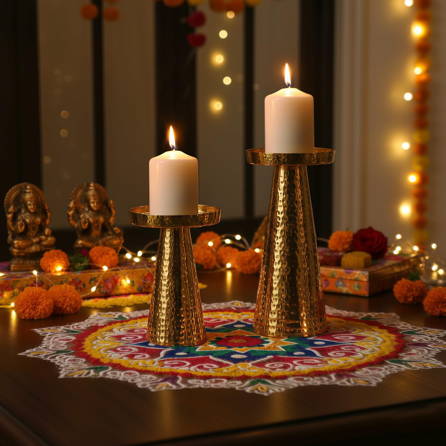 TIED RIBBONS Set of 2 Handcrafted Pillar Candle Stand for Home Décor Table Top Living Room Showpiece for Wedding & Festive Decoration | Diwali Decoration Item for Home, Diwali Gifts Item-image-39