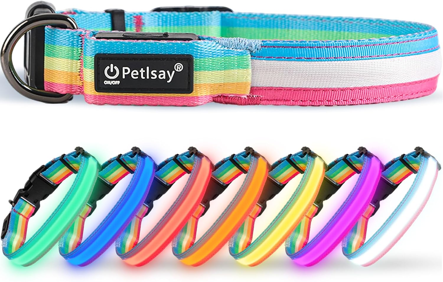 Premium LED Dog Collar for Night Walking - Light up Dog Collar Cycle 7 Solid Colors - Lighted Dog Collars USB C Rechargeable - Waterproof Glow in The Dark Dog Collars - Adjustable, Fashion, Safety(L) Large (18½ " - 23½ ") 7 colors (one-click switch)