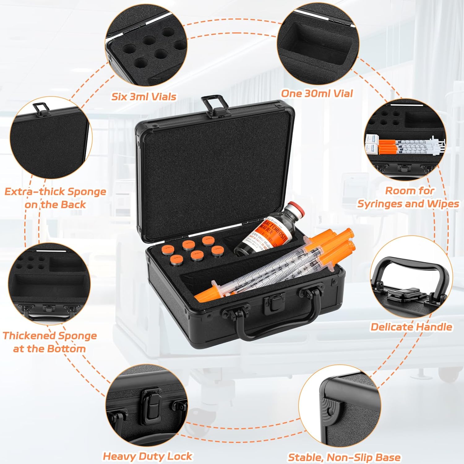 Dual 3ml and 30ml Peptide Case for Fridge, Vial Holder with Ultra-Thick Sponge, Large Room for Syringes and Skin Prep Wipes