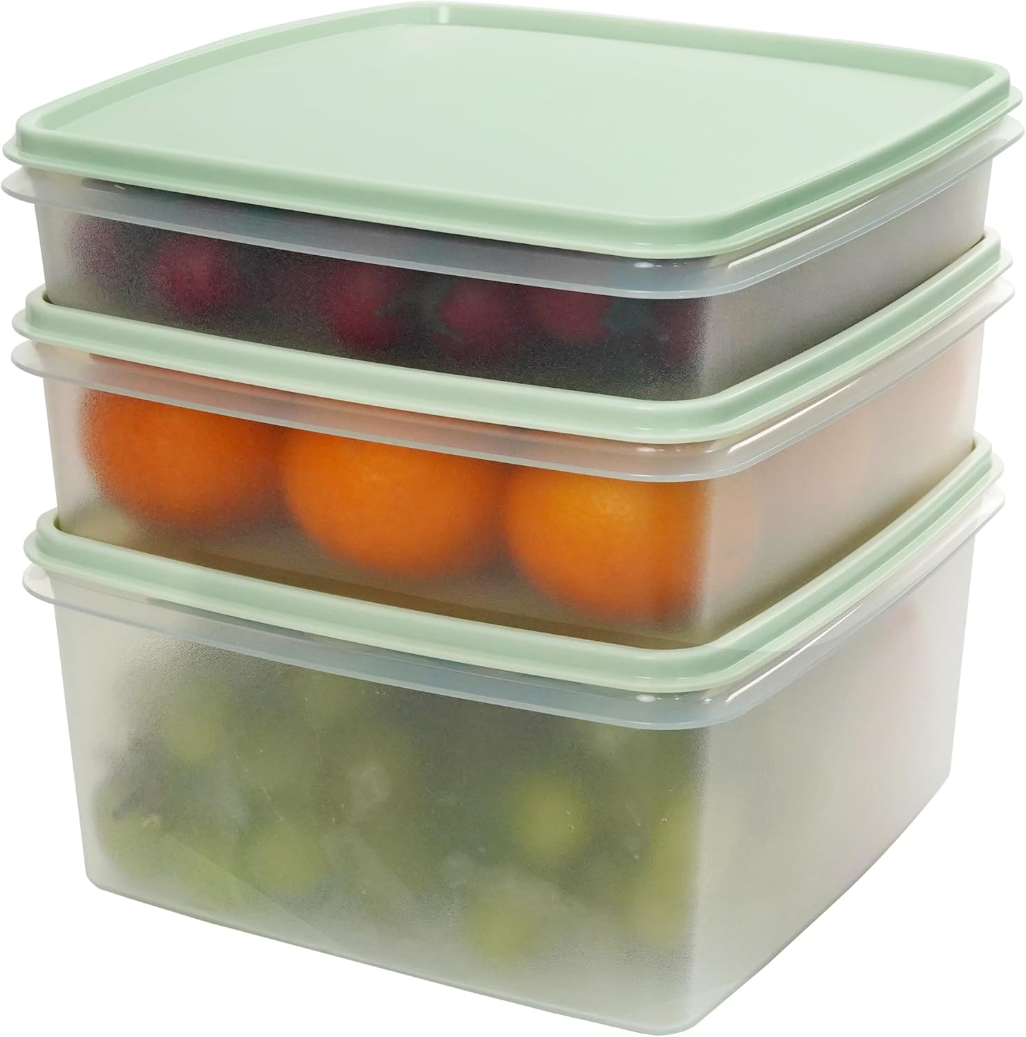 JIMALL Food Plastic Storage Containers with Lids, Freezer Storage Containers 3 Set Stackable, Plastic Fridge Storage Containers for Fruits, Vegetables & Meat, 4.2Qt, 2.6Qt, 1.7Qt