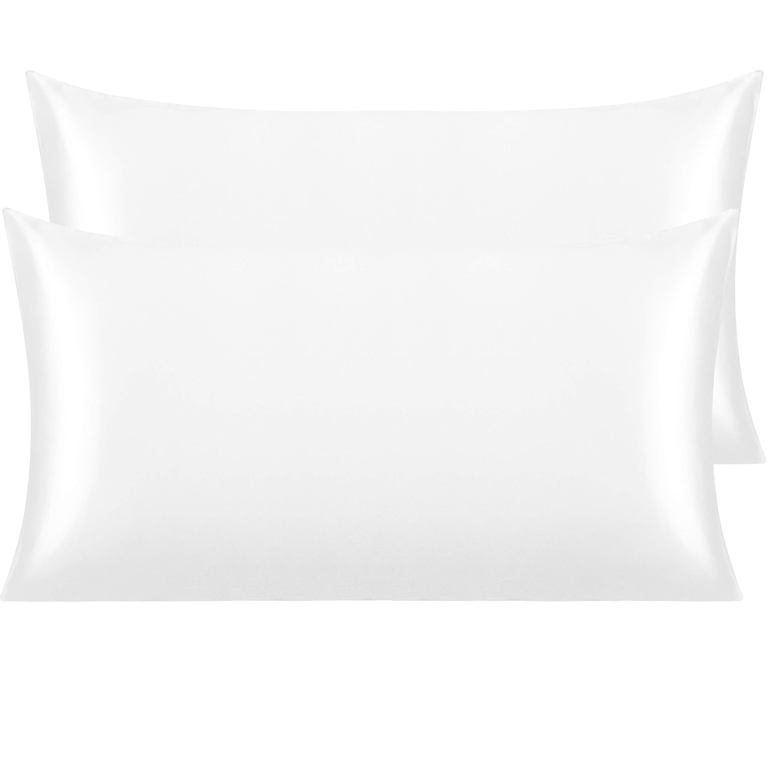 NTBAY Pack of 2 40 x 80 cm Silk Satin Pillowcases for Hair and Skin, Luxury and Silky King Size Pillowcases with Envelope Closure, White