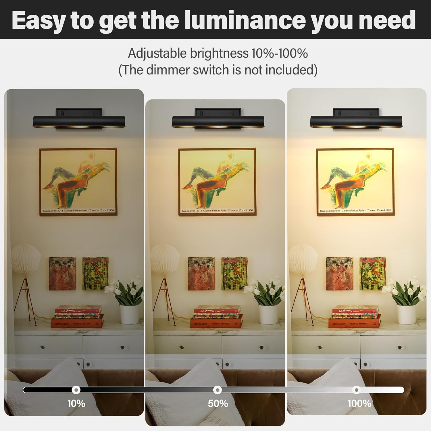 Black Hardwired Art Picture Light: 18 Inch Long Painting Lights - Brass Art Decor Display Wall Sconce Over Painting Frame - Gallery Artwork Lighting Lamps for Museum Portrait Bookcase 3 Bulbs Included