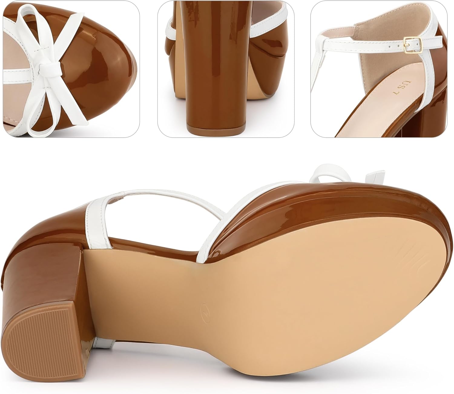 Perphy Bow T-Strap Platform Chunky Heels Pumps for Women