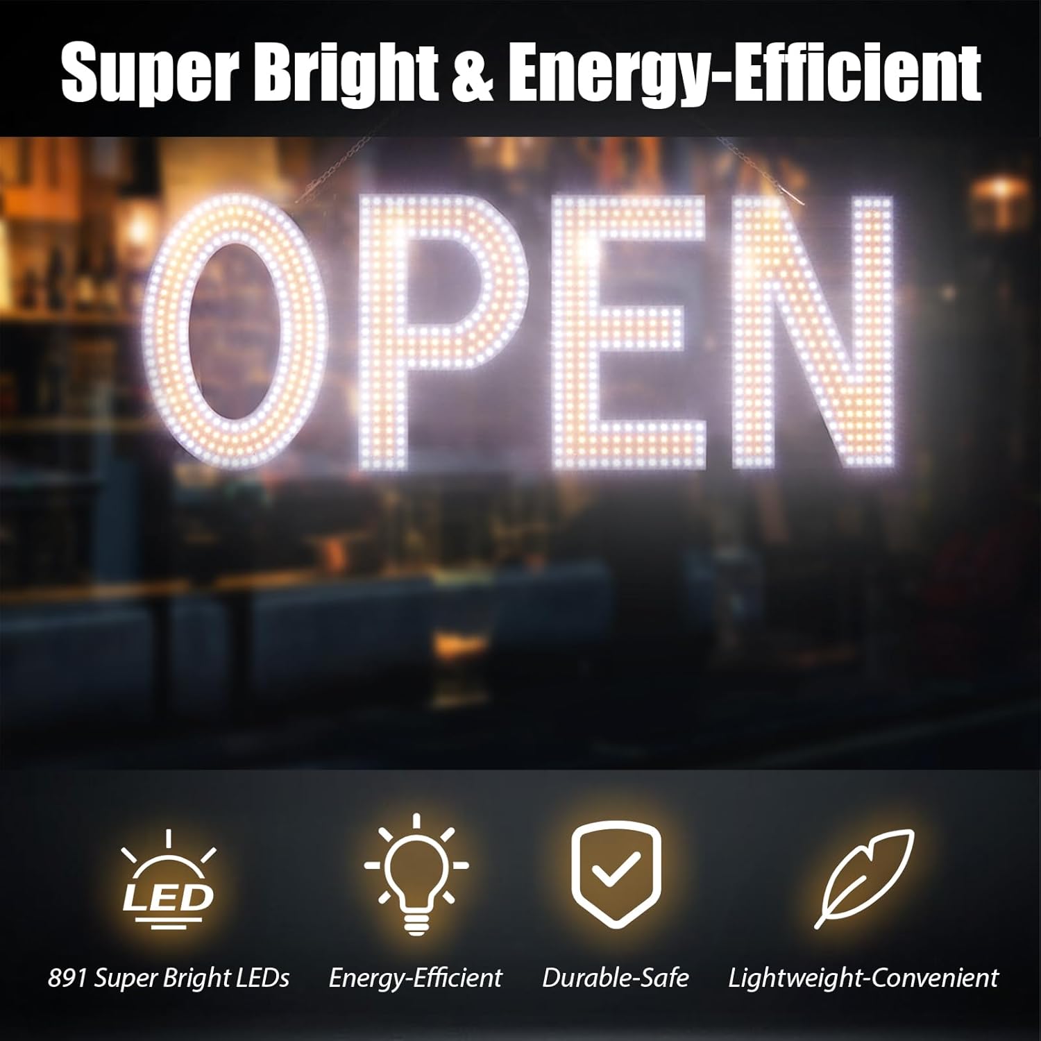 Open Sign for Business, 40"x14" Dimmable Large LED Open Signs with Hanging Installation for Cafes Store Restaurant Office Bar Pubs Hotel Salon Warm White - Image 5