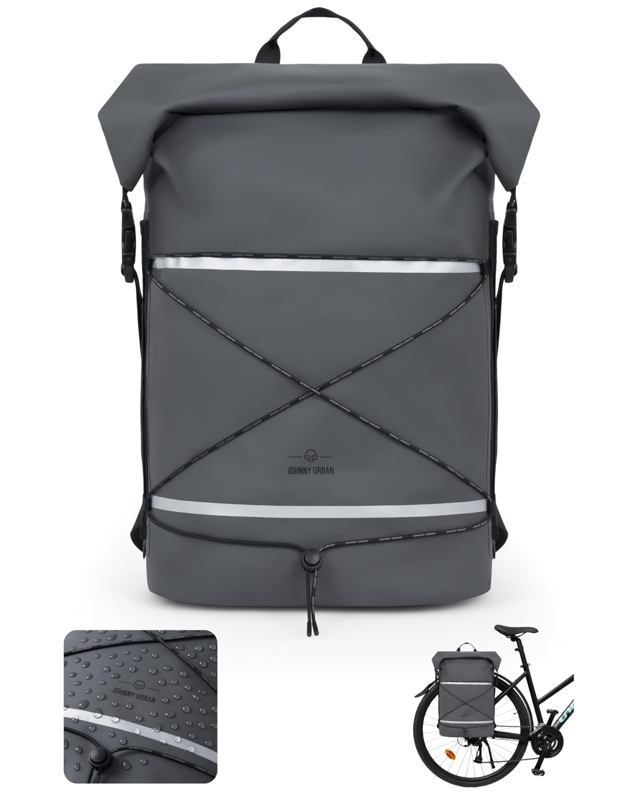 Johnny Urban Dry Bag Fahrradtaschen für Gepäckträger Grau - Myles Bike - wasserdichte Tasche für Fahrrad - 3 in 1 Drybag, Rucksack und Gepäckträgertasche - 34L