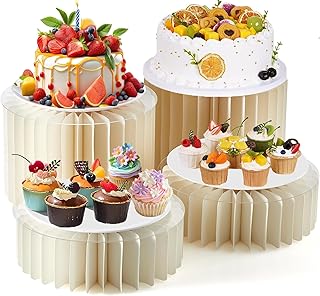 Thahify Buffet Risers and Stands for Food Platters,Foldable Cardboard Display Platforms with Acrylic Plates,Cylinder Stands for Buffet Table, Catering, Wedding, Baby Showers & Party Decor
