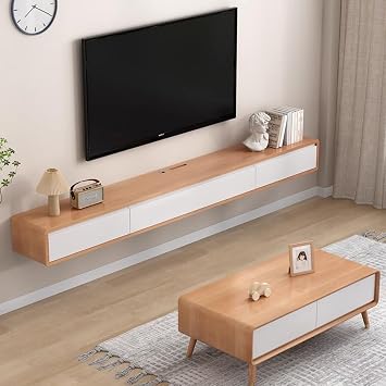 Floating TV Stand Shelf, Modern Wall Mount Entertainment Center for TVs up, Cabinet Shelves Mesa Flotante, Media Console for Living Room,Bedroom(Wood,120CN/47IN)