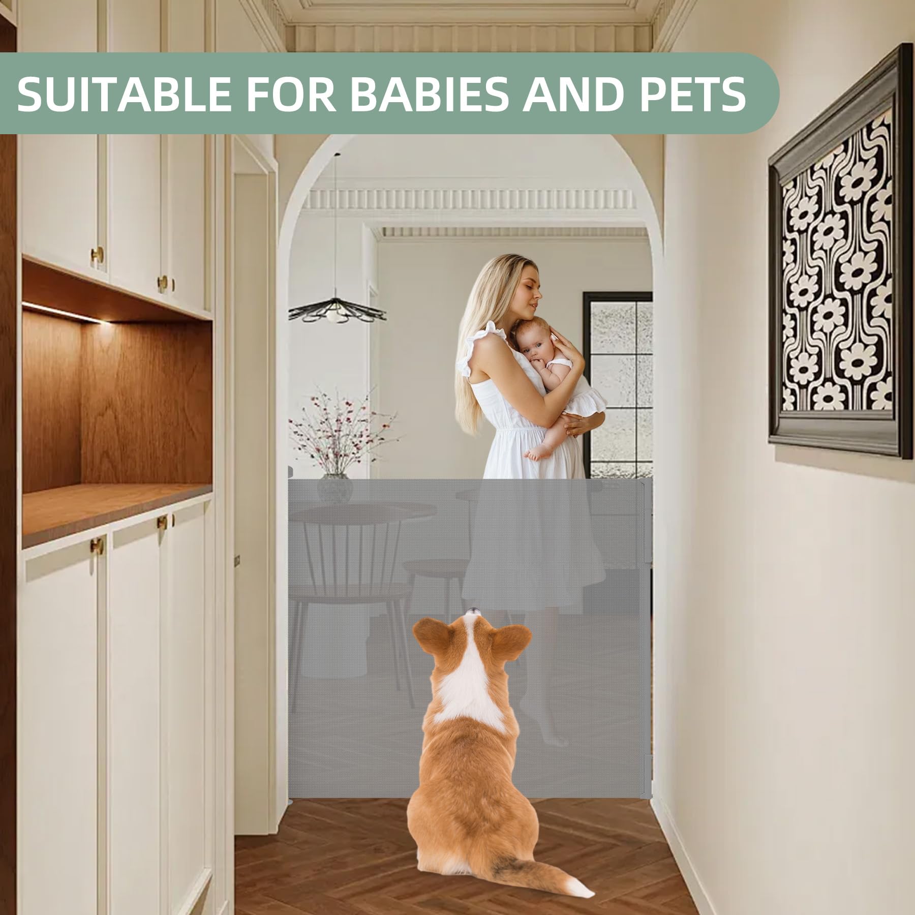 Retractable Baby Safety Gate 140x83cm With Lock - Extra Wide for Stairs and Large Openings - Pet Gate for Dogs and Cats Indoor - Image 4