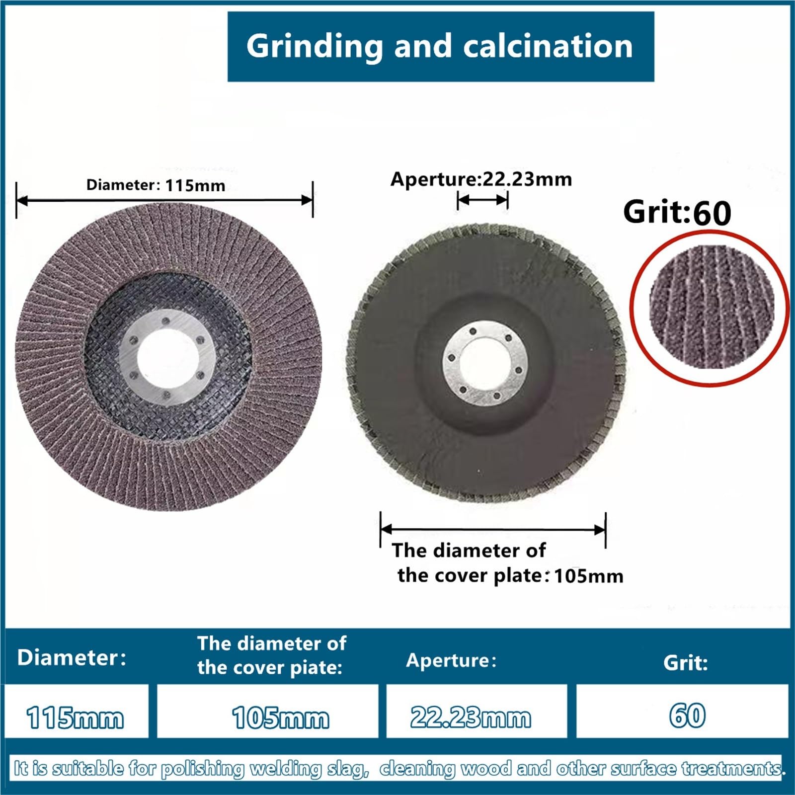 Discos de lija for pulir madera y metal, 10 unidades, 115 mm de apertura, 22,23 mm(115mm 60 Grit A)