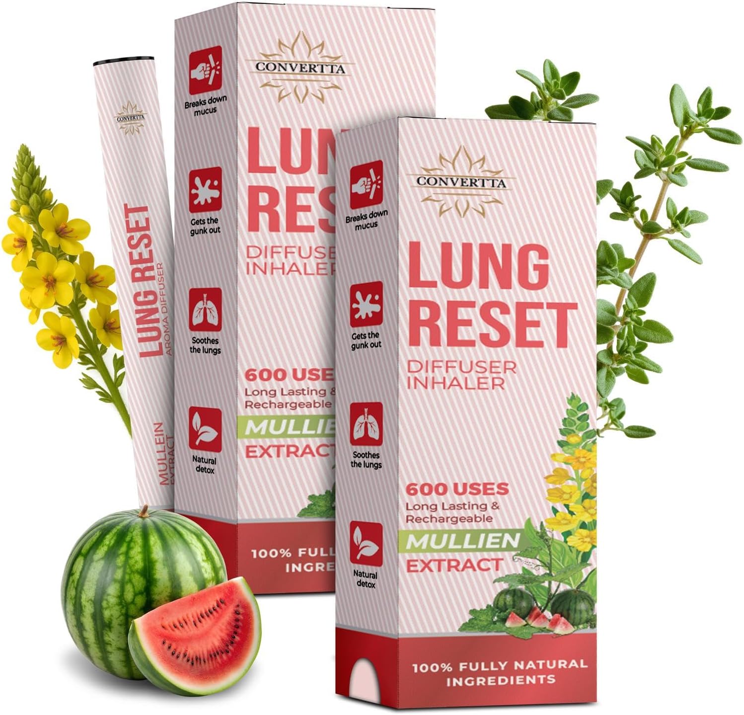 Lung Detox Mullein Diffuser Pen | Natural Mullein Leaf | Lung Health & Detox | Herbal Mullein Diffuser Pen 600 Uses (Red, 2 Stick (Pack of 1))