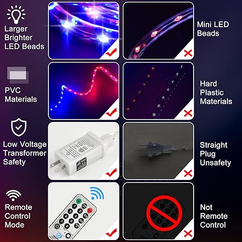 Miniatura 5 de Kenburg Guirnalda de luces de Halloween para exteriores, 33 pies, 400 luces LED naranja y morado, luces de tubo impermeables enchufables, 8 modos de