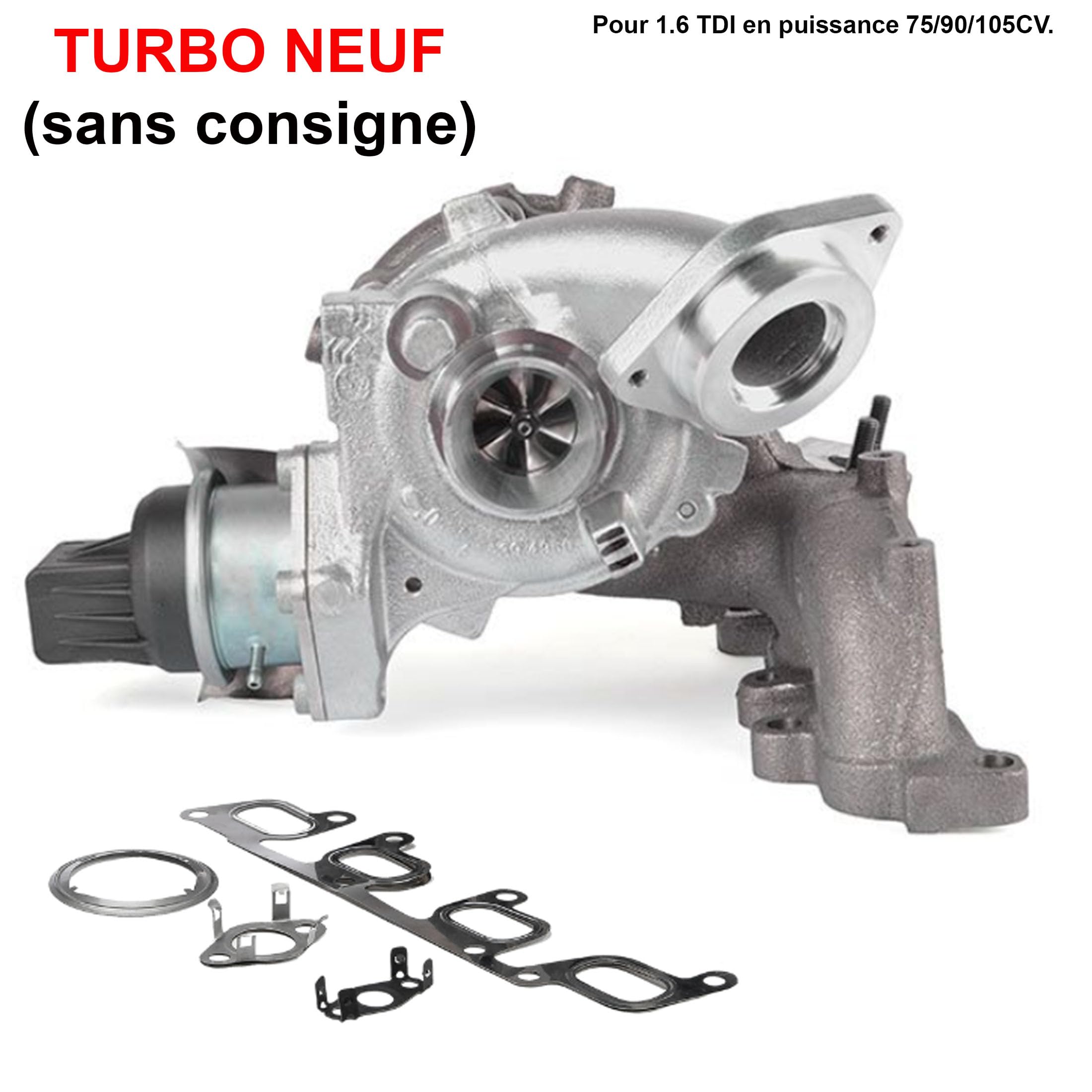 Partsline Turbo Turbocompresseur avec 5 Joints pour moteur 1.6 TDI 75/90/105cv – A1 Ibiza Fabia Rapid Polo Roomster – 03L253056D 03L253016A