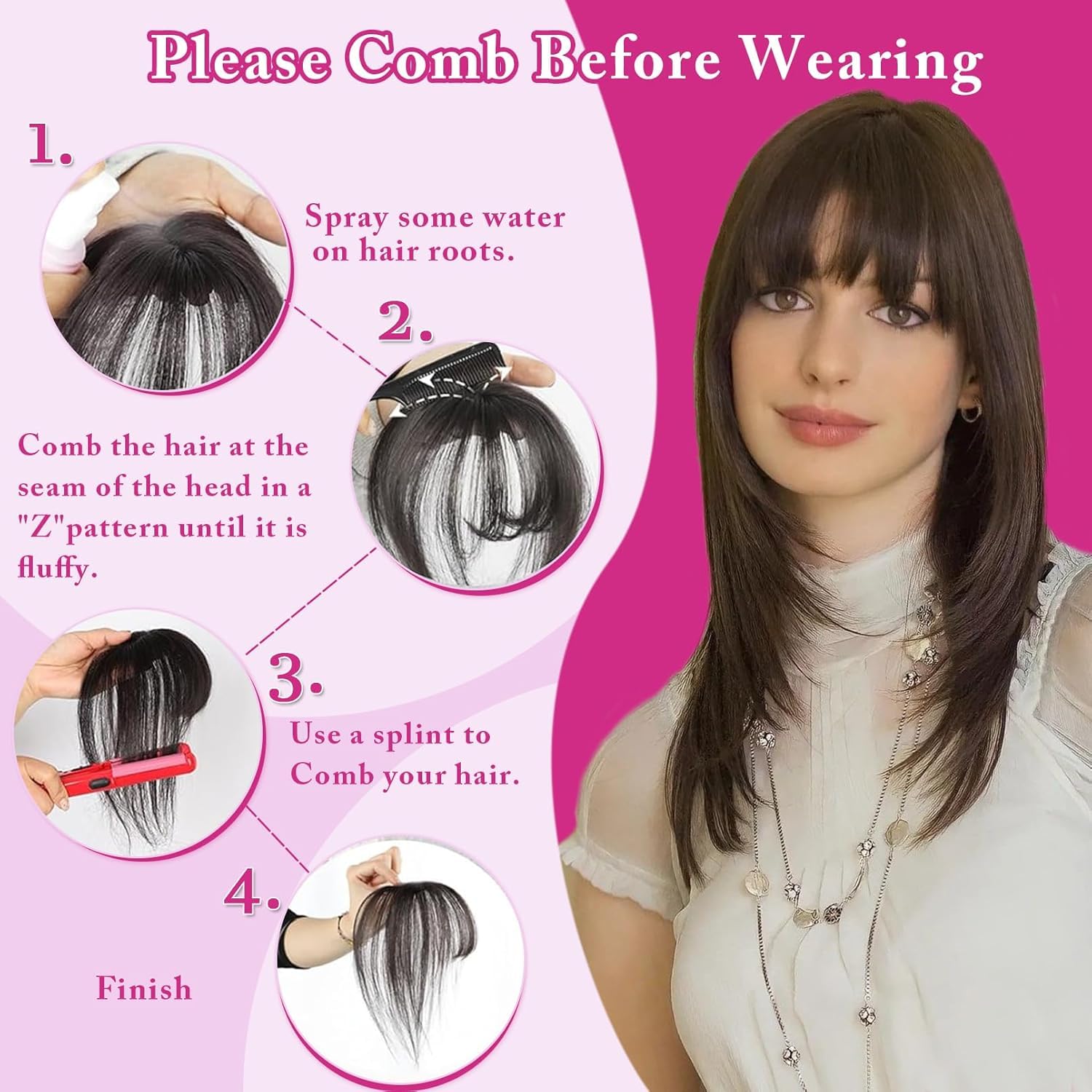Hair Toppers for Women Real Human Hair Clip in Bangs 360° 3D Cover Crown Wipsy Clip on Bang for Daily Wear Topper Pieces for Thinning #6