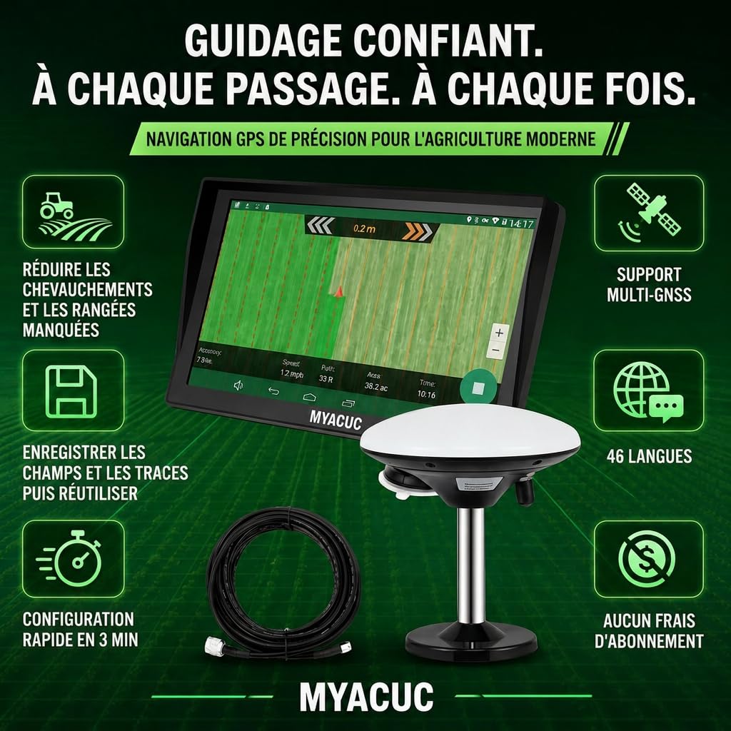 Navigateur GPS pour Tracteur pour l’Agriculture de Précision, Navigateur Agricole GNSS avec Écran Tactile de 9", Adapté à la Pulvérisation, au Labour et au Semis, Positionnement Automatique