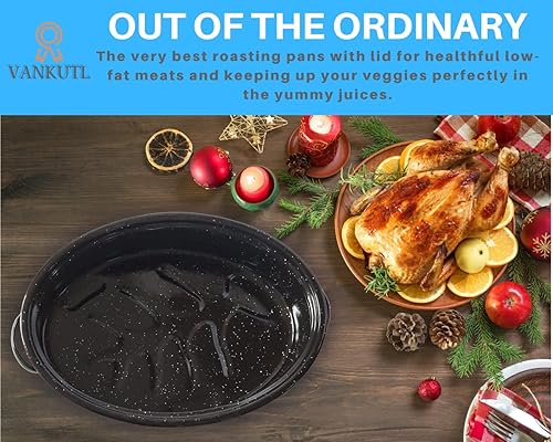 Miniatura 5 de Asadera de 14.6 pulgadas con tapa, asador ovalado cubierto, olla de acero al carbono esmaltado, excelente distribución del calor y no pegajosa, para