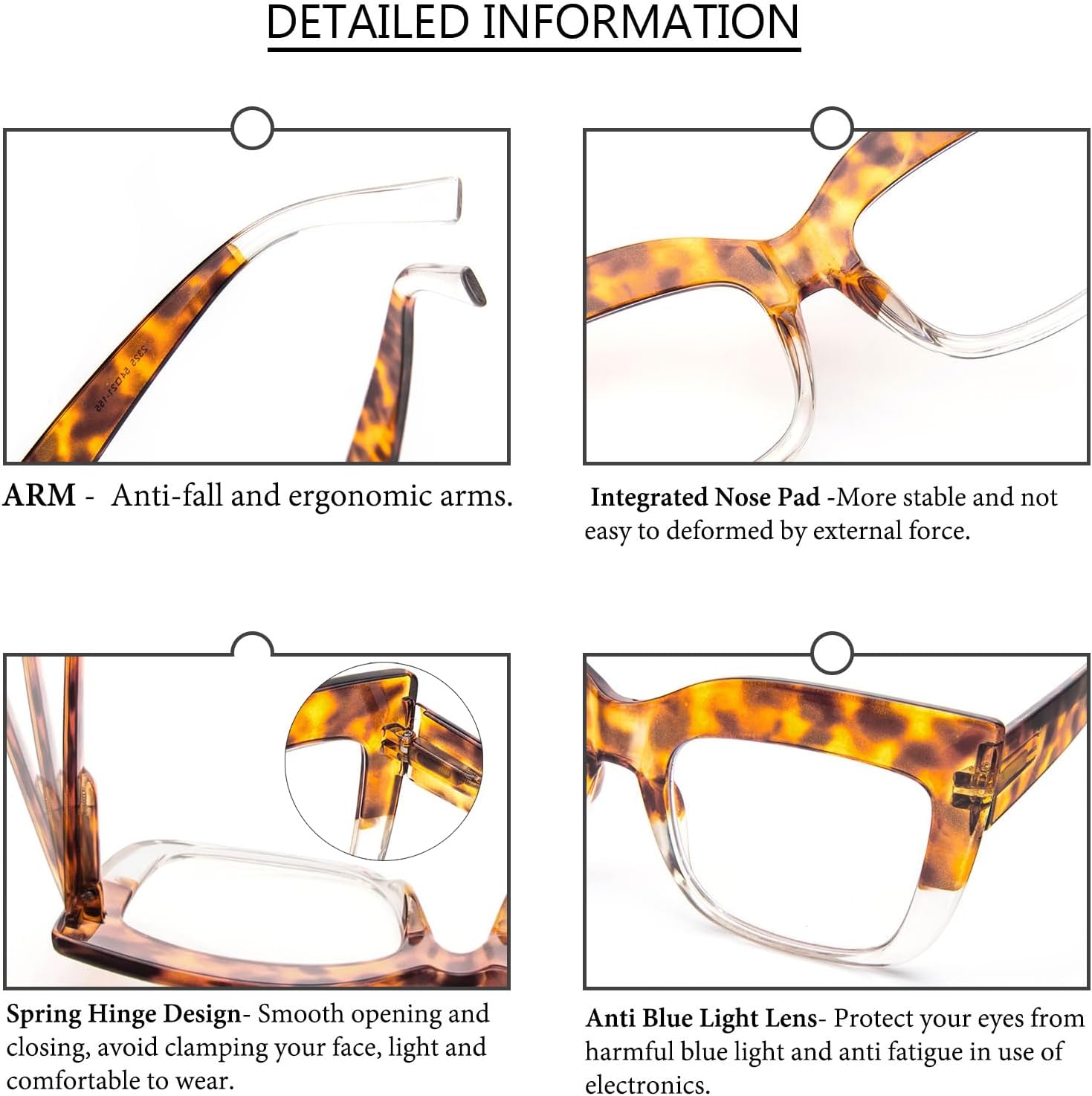 REAVEE 3 Pack Oversized Reading Glasses for Women Thick Large Frame Blue Light Blocking Stylish Computer Readers Spring Hinge - Image 3