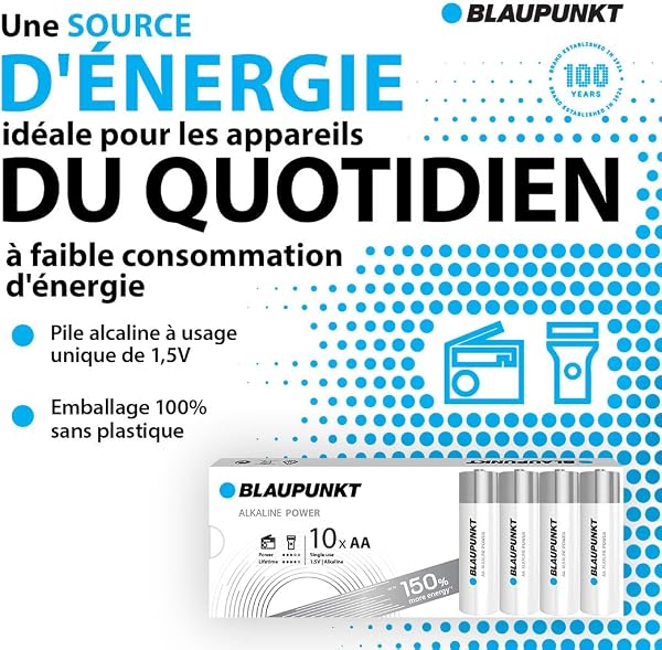 BLAUPUNKT AA Piles alcalines, Paquet de 10, idéales pour Les horloges murales et Les télécommandes, LR6BPO/10CB - 2