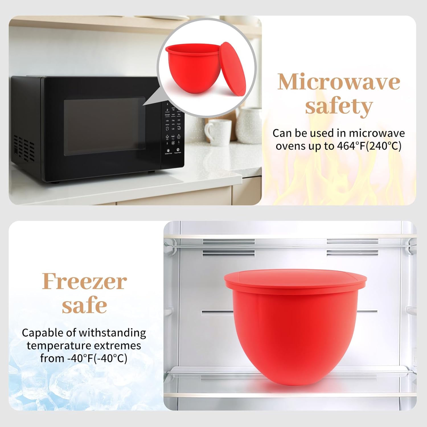 5QT Silicone Mixing Bowls with Lids (3 pack) Compatible with 5QT KitchenAid Mixer, Shatterproof, leak-proof design, Non-slip base, Easy-to-clean food storage bowls, Food-grade silicone