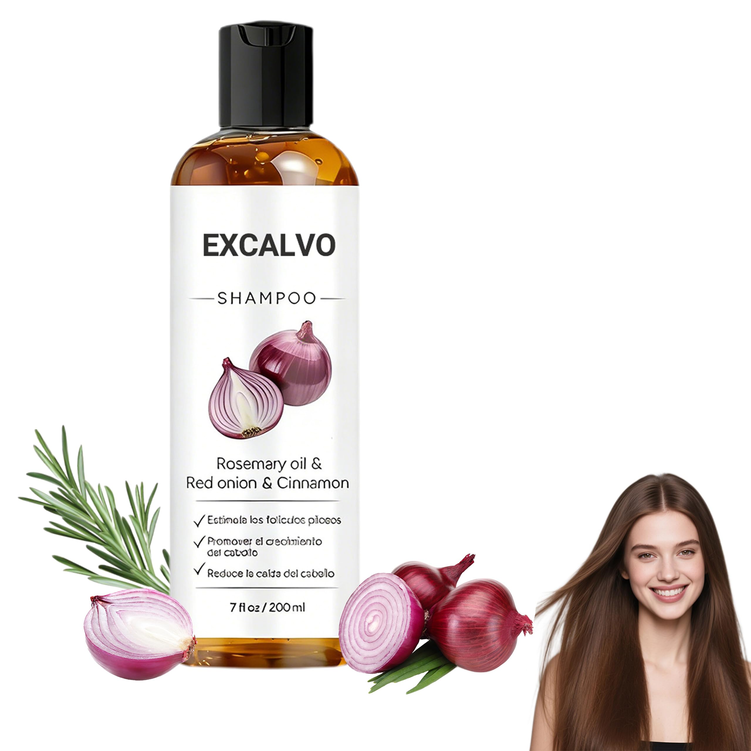 Excalvo Champu de Cebolla, 2026 Nuevo Champú Cebolla, Champu Excalvo, Con Extracto De Canela, Limpieza Diaria Para Un Cabello Más Denso En Apariencia, para Hombres y Mujeres, 200 ml (1 Botella)