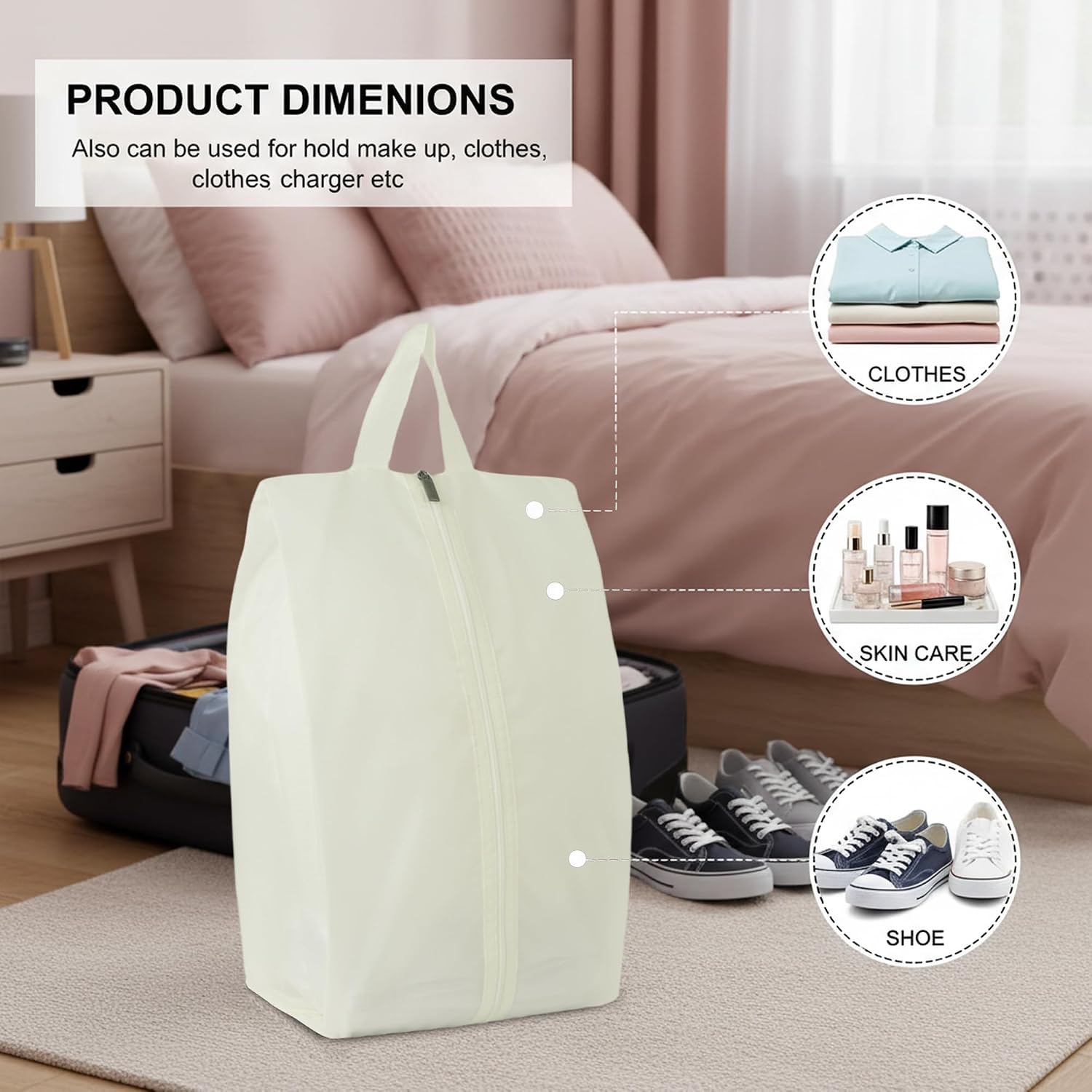 6pcs Portable Shoe Organizer, Travel Pouches with Zipper, Golf Shoe Bags, Clothes Bags, Soccer Cleats Bag Shoe Pouch for Gym, Waterproof, Odor-Resistant (White)