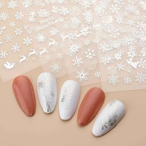 Miniatura 2 de 8 hojas de calcomanías de arte de uñas de copo de nieve, color blanco y dorado, calcomanías de uñas de Navidad autoadhesivas 3D, calcomanías de uñas