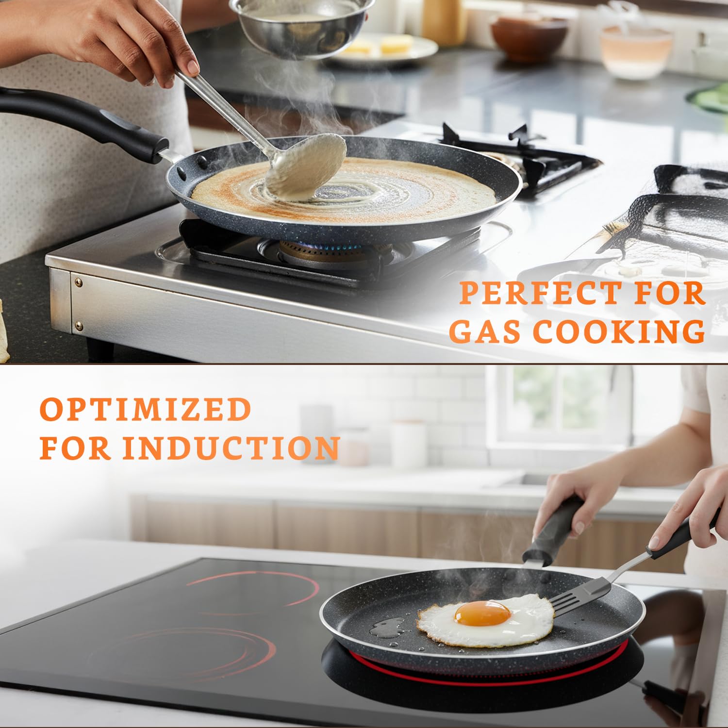 Amazon Brand - Solimo Aluminium Non-Stick Dosa Tawa | Granite Finish | Induction Base | PFOA Free | High Temperature Resistant Exterior Coating | 25 Cm | Grey 4