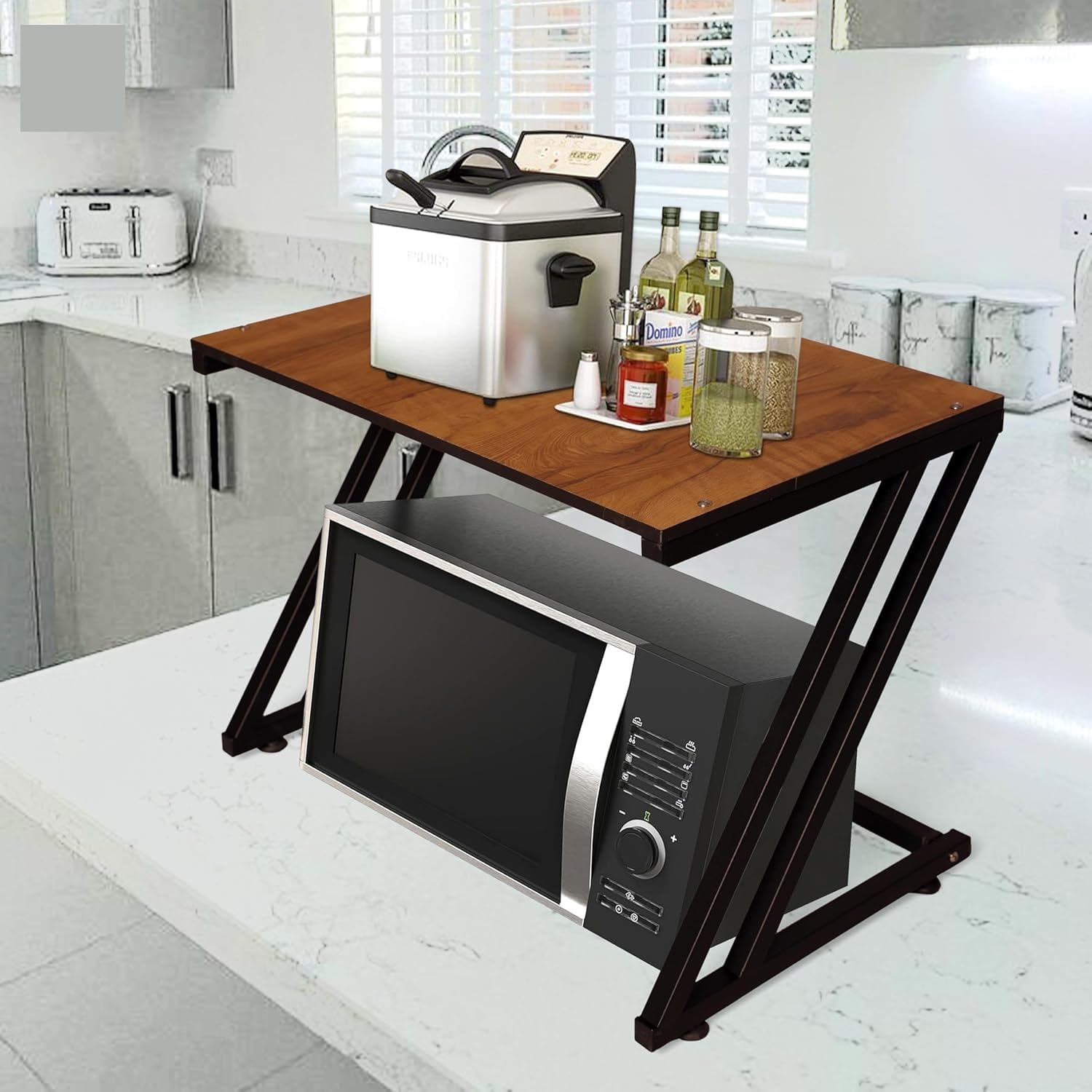 SUMRA G Heavy Duty Z Shape Microwave Oven Stand with Storage Shelf