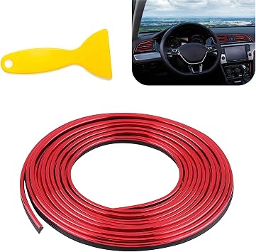 MLY Car Interior Moulding Trim Strip, 33Ft Electroplating Decoration Styling Strips, Flexible Filler Insert Strips with Installing Tool, Universal Interior Decor Accessories for Dashboard DoorRed