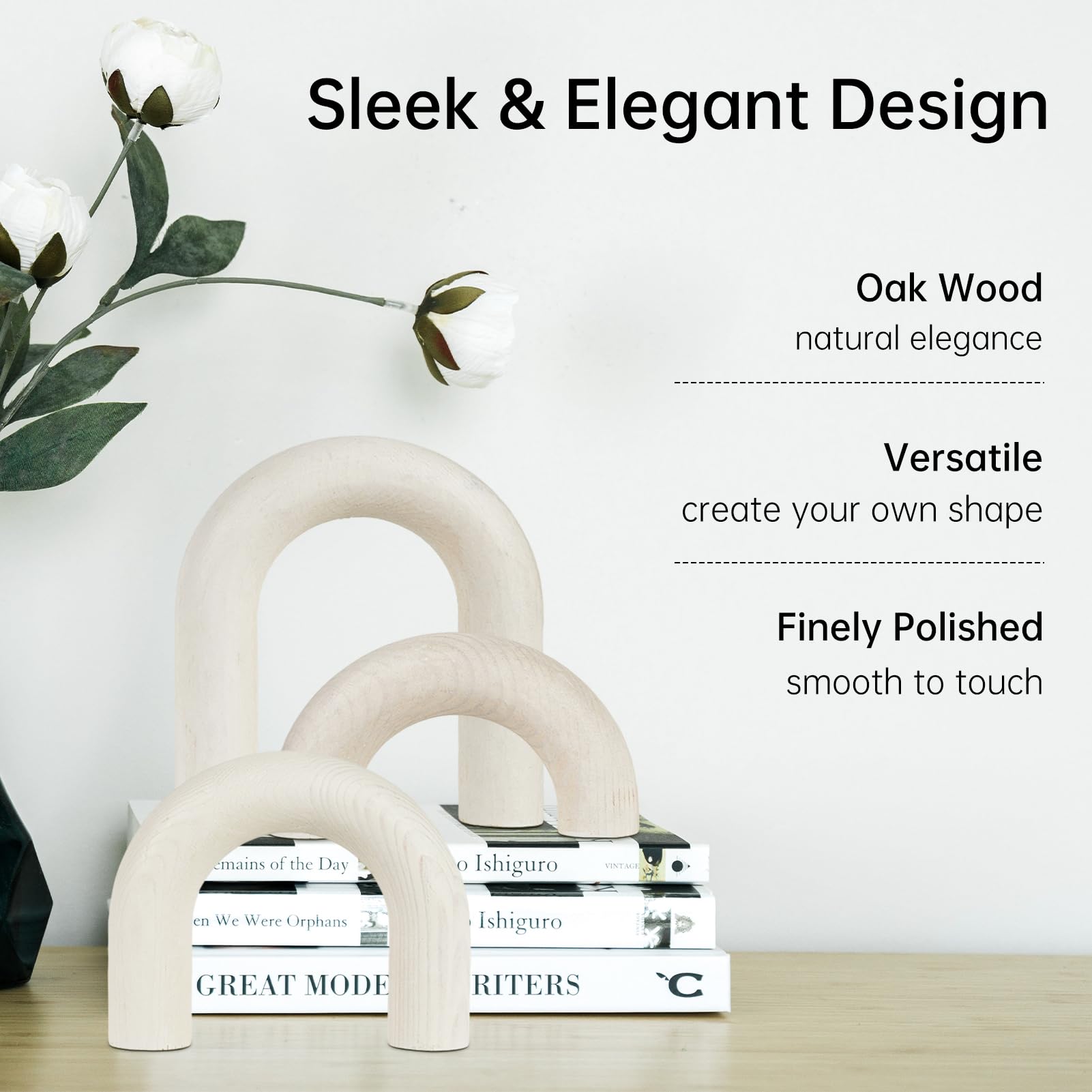 3 piezas de madera para decoración de mesa de café, decoración de arco bohemio de granja, dormitorio, oficina, escritorio, sala de estar, estantería moderna para el hogar (blanco)