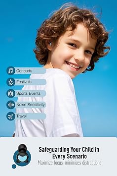 Kids Ear Plugs (6-12 Years) with Cord, Kids Ear Protection Reusable Noise Relief Earplugs for Focus, Travel, Concert, Socializing, Events, Sleep, Anxiety, School, Playtime -26dB Noise Reduction
