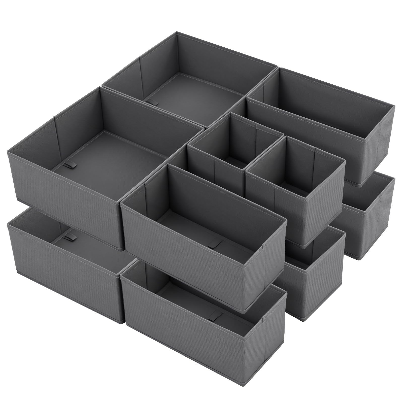 Sekey Schubladen Organizer, Schubladenbox für Kullen Kommode, Stoff-Aufbewahrungsbox als Ordnungssystem für Kleidung, Unterwäsche und Socken – 12er Set, Faltbar, Grau