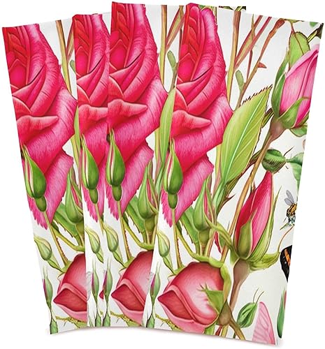 Miniatura 2 de Botanical Roses Butterflies Retro Dish Rag Set, 28x18 Inches Absorbent Dish Towels for Kitchen Decorative, Set of 6