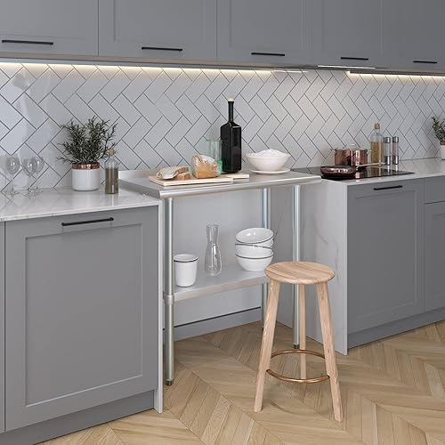 Miniatura 7 de AmGood Mesa de trabajo de acero inoxidable de 18 x 36 pulgadas con protector contra salpicaduras de 1.5 pulgadas | Mesa de preparación de alimentos