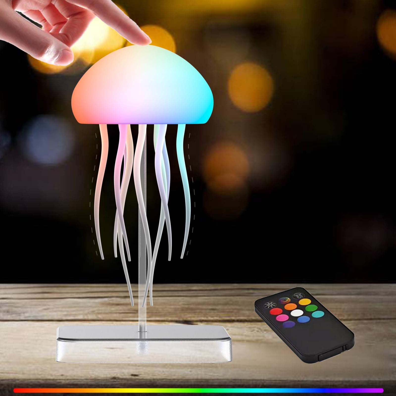 Lampe Meduse Tactile, Veilleuse Méduse Dégradé RGB avec Jambes Dansantes, Jellyfish Lamp Sans Fil Rechargeable pour Chambre et Salon (Modèle Tactile + Socle + Telecommande)