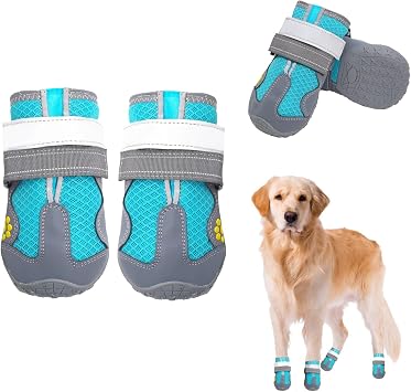 Dog Boots for Large Dogs, Medium Dogs and paw Guards for Snowy Winters, hot Summer Roads, Waterproof Rainy Days, Outdoor Walking, and Non-Slip Indoor Hard Surfaces 4 Pieces