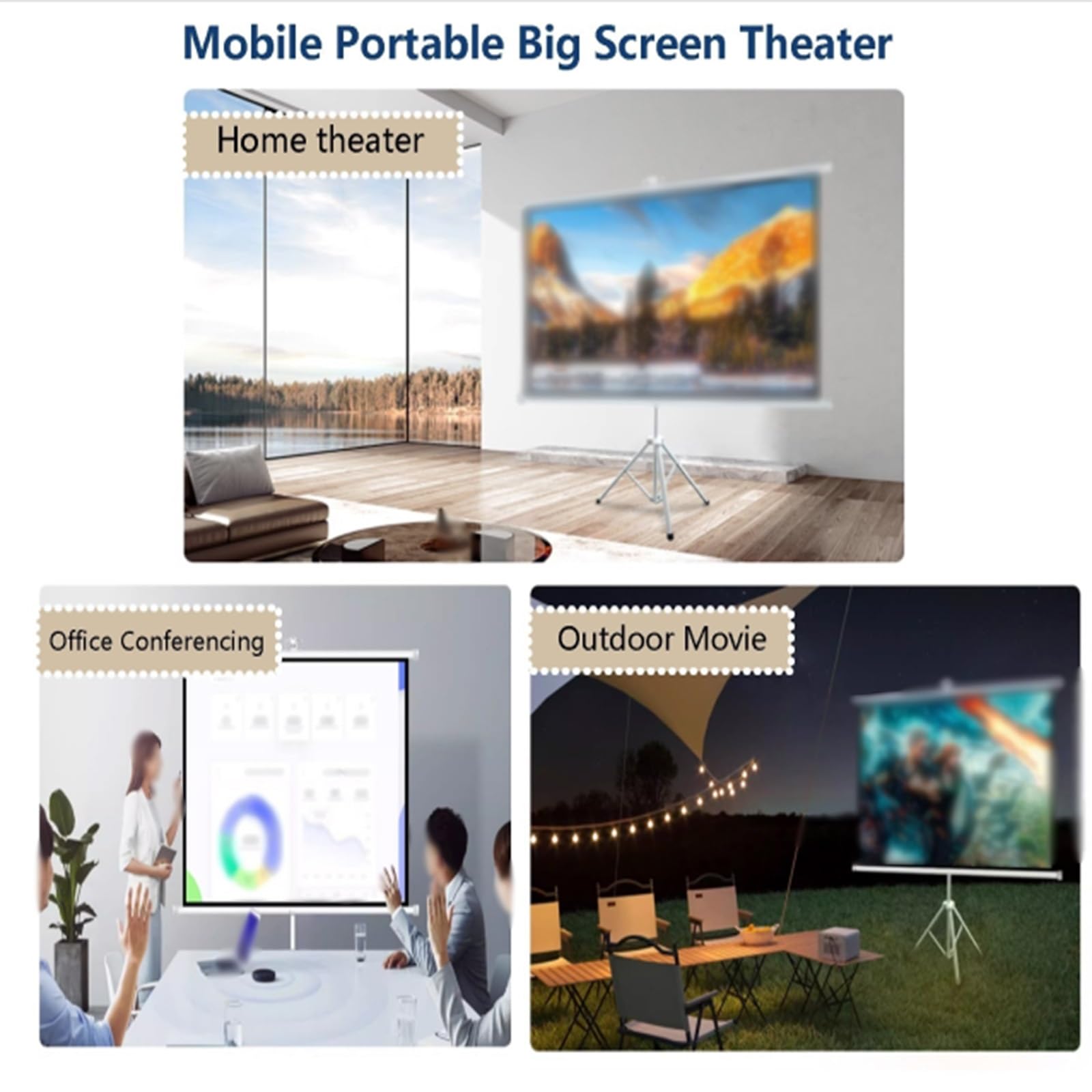 Schermo di proiezione portatile pieghevole con cornice nera per uso interno ed esterno in home theater, giochi e presentazioni in ufficio