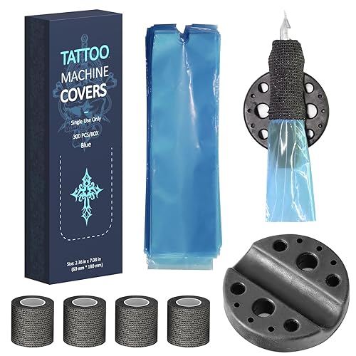 300 cubiertas para máquina de tatuaje con 4 envolturas de agarre y soporte para bolígrafo, cubiertas para bolígrafos de tatuaje ZHOOGE de 2.4 x 7
