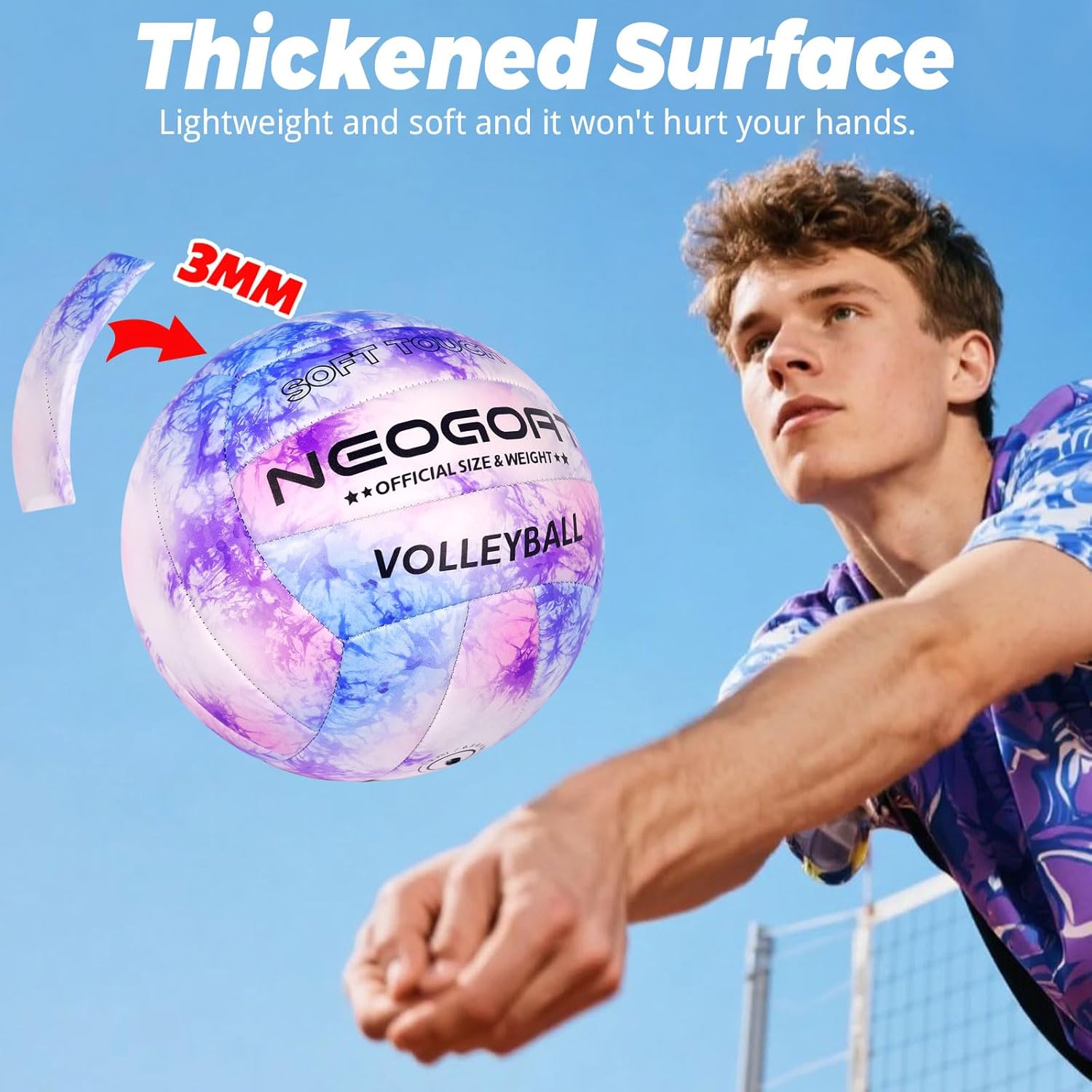 Outdoor Beach Purple Volleyball, 3MM Thickened Surface Soft Leather Official Volleyball Gifts for Youth Beginner, Teenager,Beach Play,Game, in&Outdoor Training (Official Size,Deflated) - Image 4