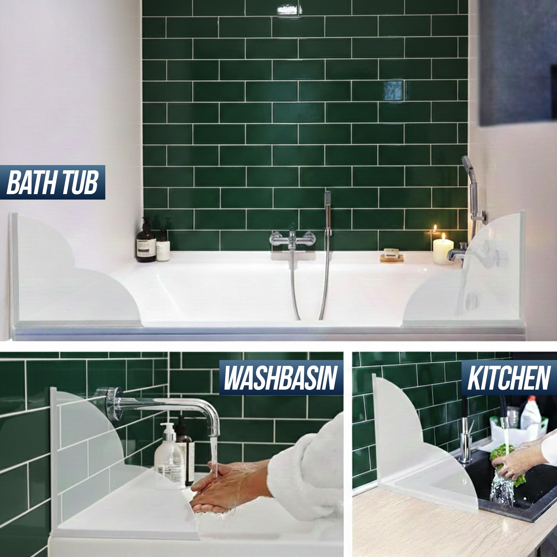 LustraBath Removable Tub Splash Guard 2 Pack, Bathtub Splash Guard with Silicone Base & Acrylic Shower Corner Water Guard, Self Adhesive Shower Splash Guards to Keep Water in Tub or Walk-in Shower - image 5