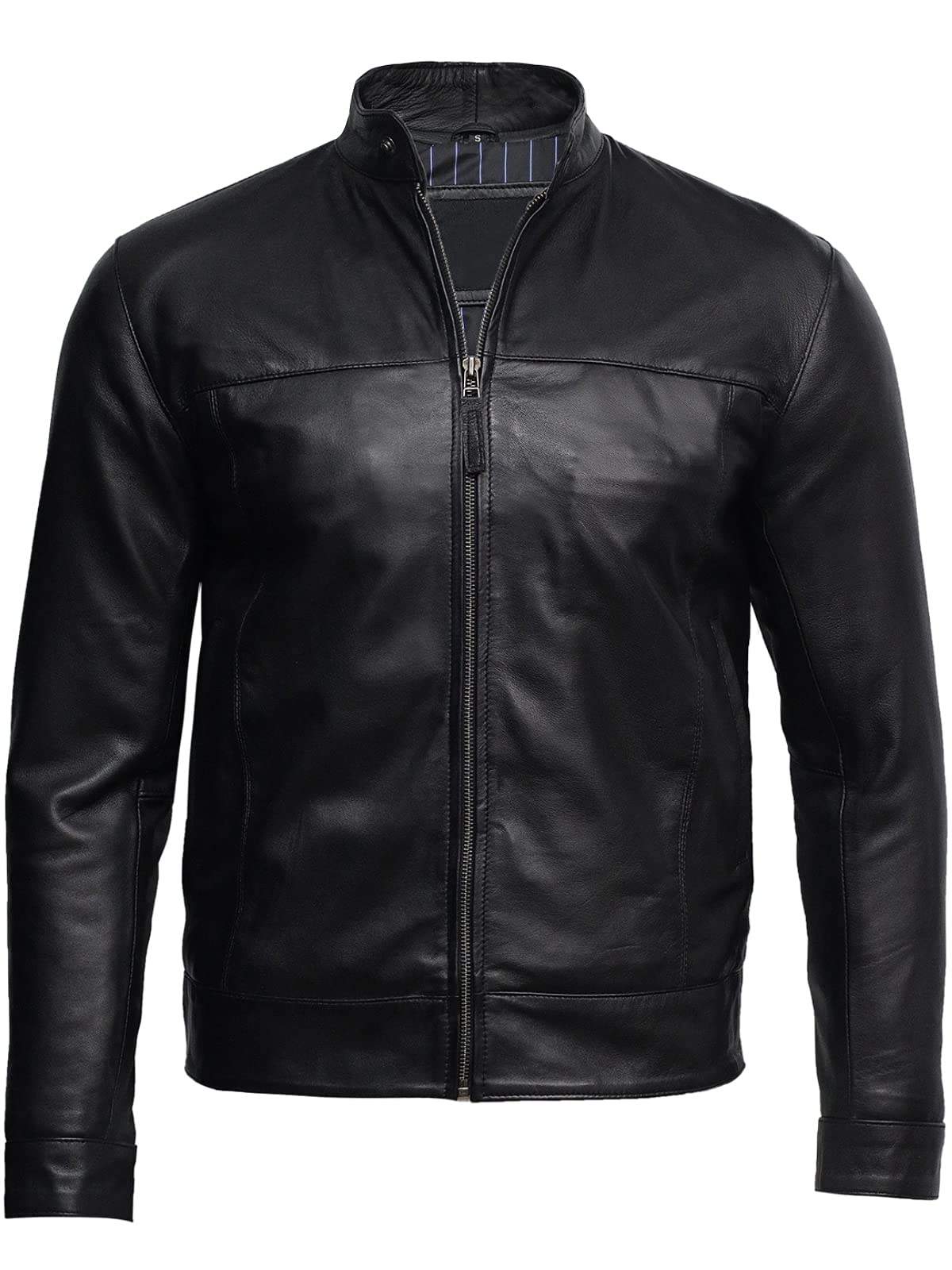BRANDSLOCK Mens Leather Biker Jacket Black Vintage Look