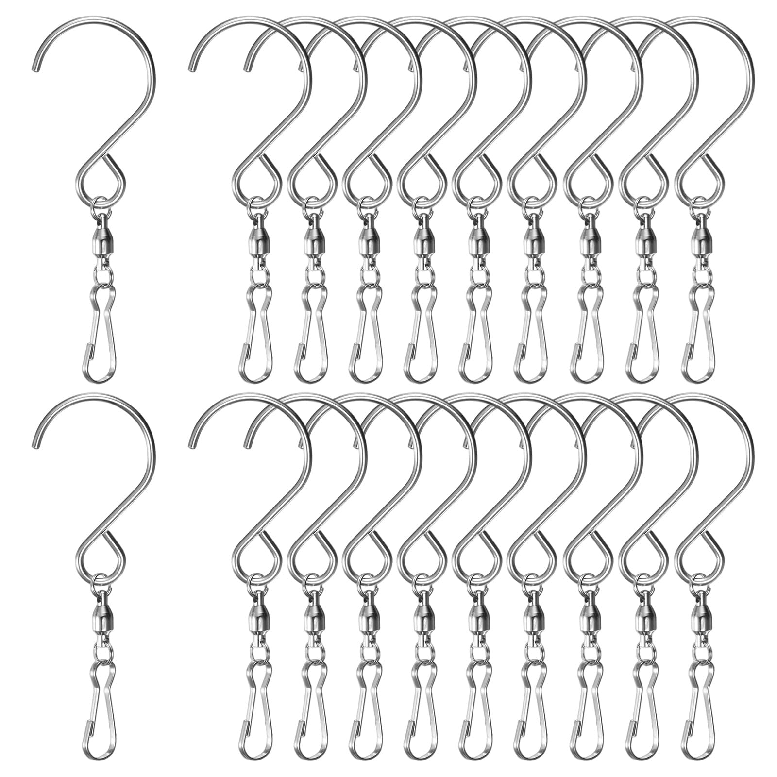 M METERXITY 20-Pack Swivel Hooks Clips, 3.5 Inch Stainless Steel Outdoor 360-Degree Rotating Wind Spinner Swivel Hooks for Hanging Wind Chimes, Bird Feeder, Party Supply [Silver]