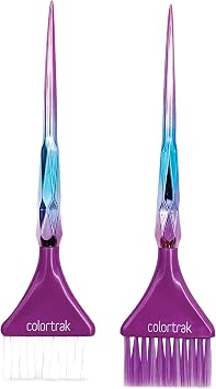 Colortrak The Aurora Collection Wide Color Brushes, Gem-Cut Handle, Tapered End, Stain-Free Metallic Finish, Matches Other The Aurora Collection Products, 2 Pack - 1xFirm Bristle, 1xFeather Bristle