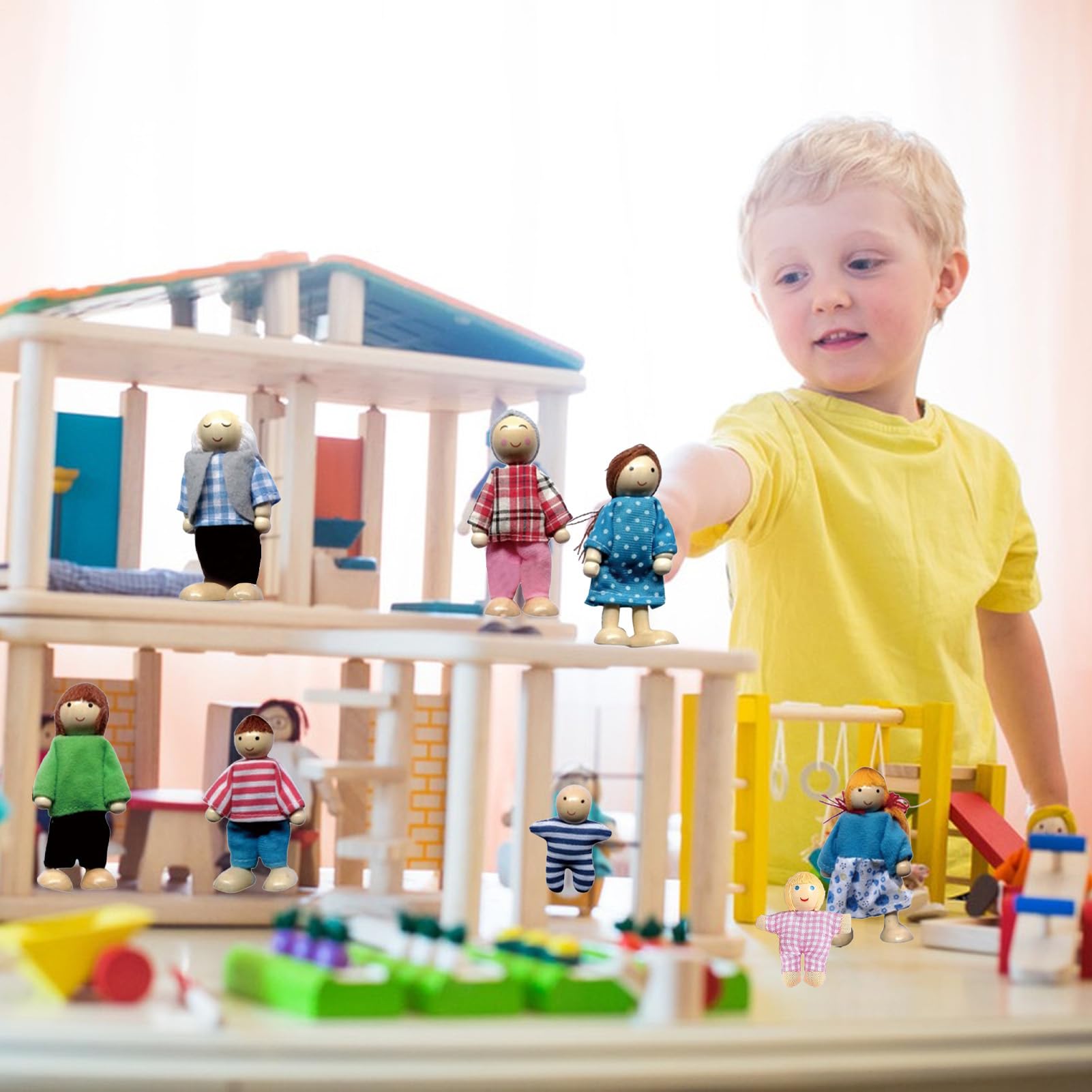 Set Famiglia Di Bambole In Legno – 8 Figure (nonni, Genitori, Bambini) Per Giochi Di Ruolo